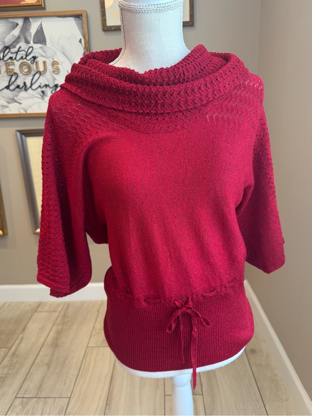 5 for $30 new directions Metallic Red Cowl Neck Knit Sweater Drawstring Waist